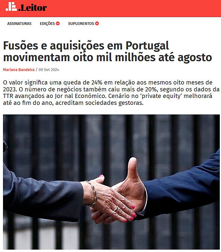 Fuses e aquisies em Portugal movimentam oito mil milhes at agosto